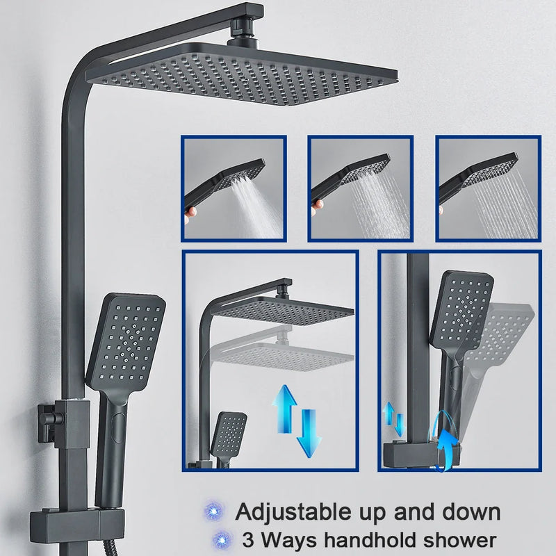 Afralia™ Thermostatic Shower Faucet Set Chrome Wall Mount Rain System Mixer Tap