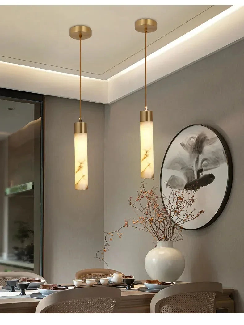 Afralia™ Copper LED Pendant Light: Modern Marble Single Head for Bedroom, Restaurant, and Corridor