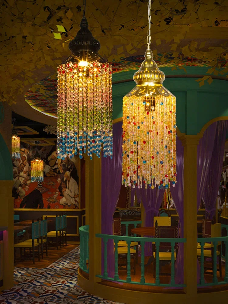 Afralia™ Bohemian Crystal Pendant Lights LED E27 Gold/Black Cafe Bar Decor