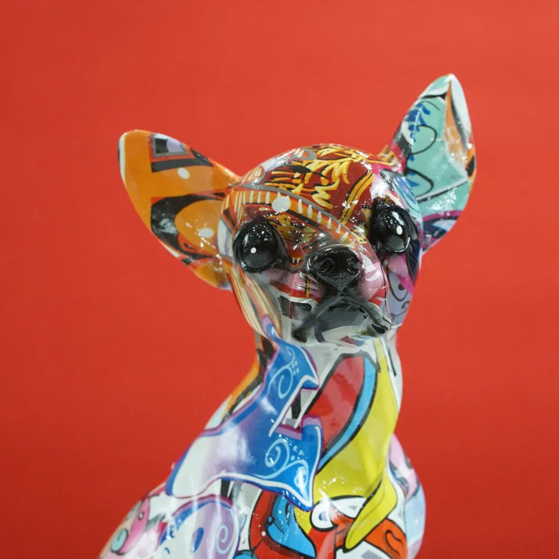 Afralia™ Chihuahua Dog Resin Sculpture Pop Art Animal Statue Home Decor Object