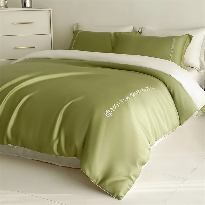 Afralia™ Cotton Solid Color Bedding Set, Premium Quality Embroidery Quilt Cover, Single Bed.