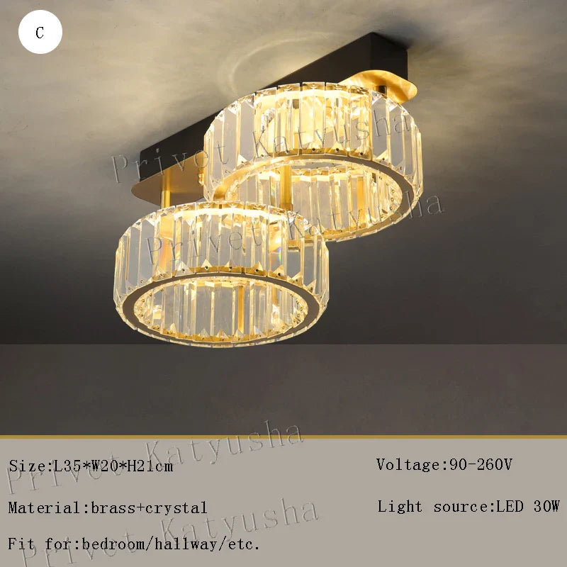 Afralia™ Gold Crystal Copper Ceiling Lamps LED Modern Home Room Decor Lighting