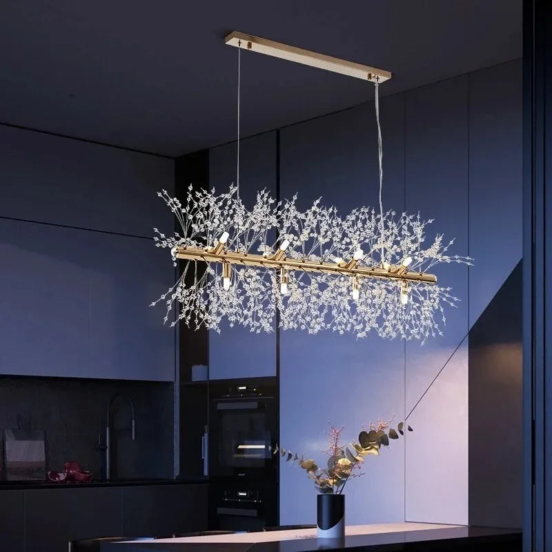 Afralia™ Modern Crystal LED Dandelion Chandelier for Home Living Room Dining Hall Decor