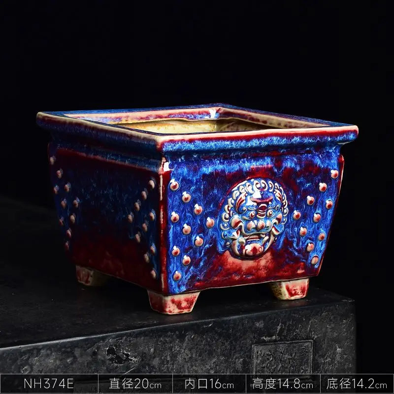 Afralia™ Ceramic Square Landscape Basin for Indoor Bonsai and Orchids.