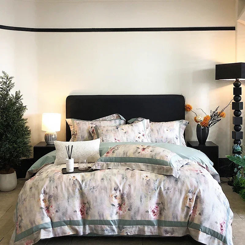 Afralia™ Egyptian Cotton Bedding Set: King Queen Europe Sheet Duvet Cover Pillowcase