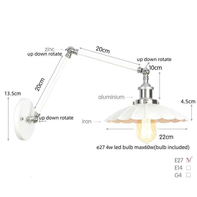 Afralia™ Industrial Lens Vintage Loft LED Wall Lamp with Swing Arms & Pull Chain Switch