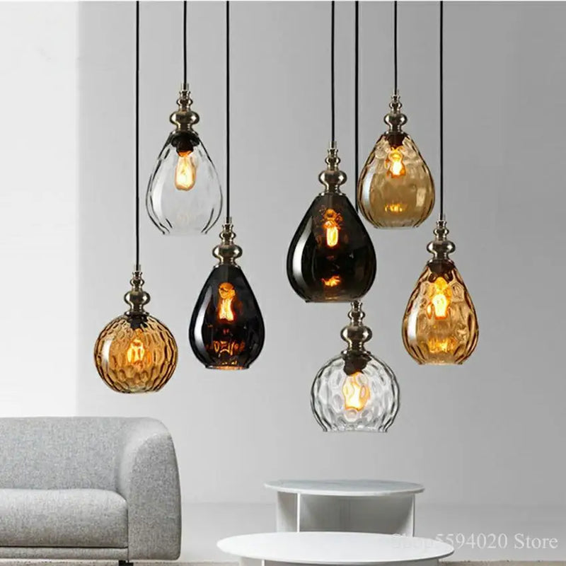 Afralia™ Vintage Glass Pendant Lights LED Industrial Lamp Loft Hanging Lamp