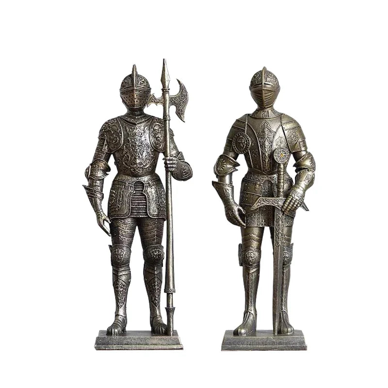 Afralia™ Iron Armored Soldier Knight Sculpture Home Decor Figurine