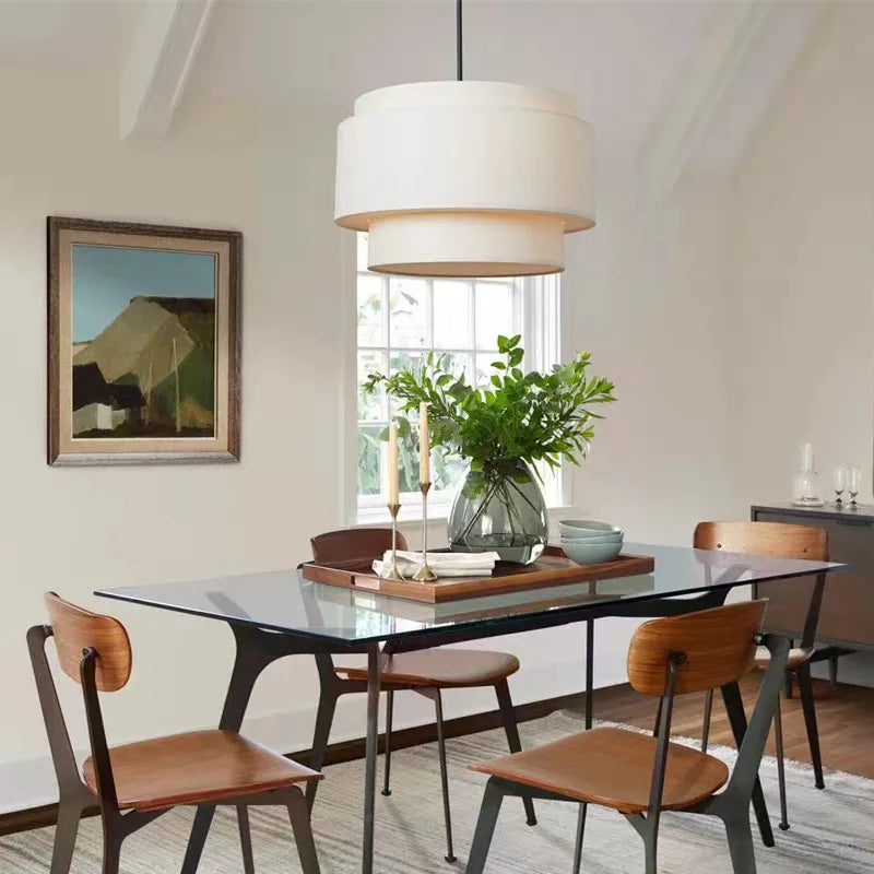 Cream Fabric Pendant Lamp, Mid Century Style - Afralia™ Living Room, Bedroom, Dining Room, Kitchen Island Décor