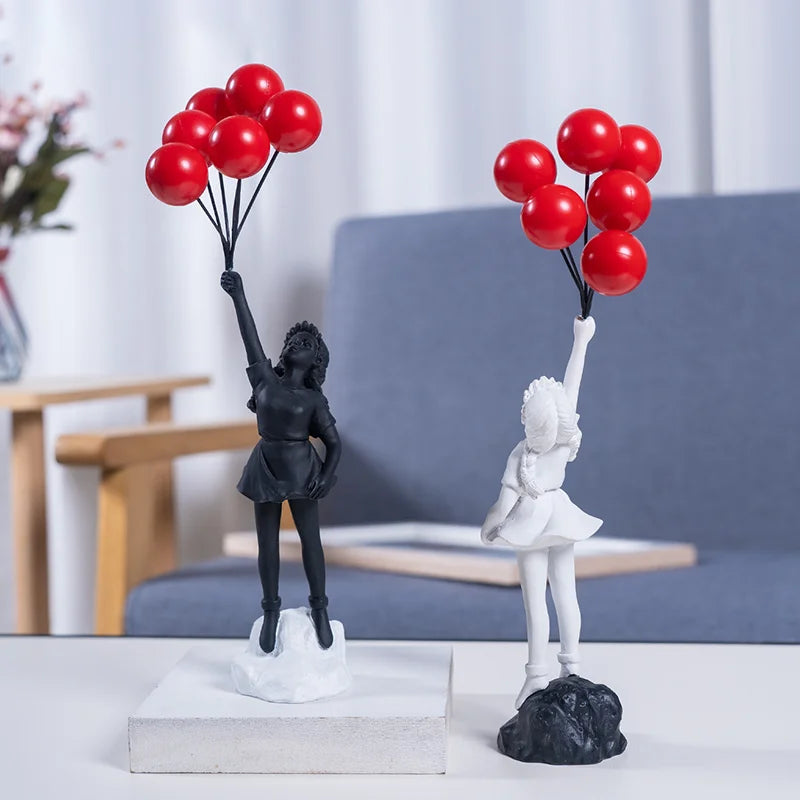 Afralia™ Flying Love Balloon Girl Sculpture: Abstract Modern Home Office Decor & Gift