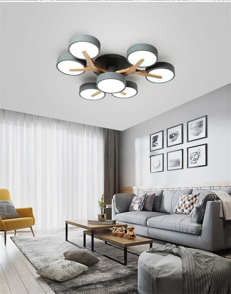 Afralia™ Macaron Chandelier: Minimalist Wood Art LED Chandelier for Bedroom and Living Room