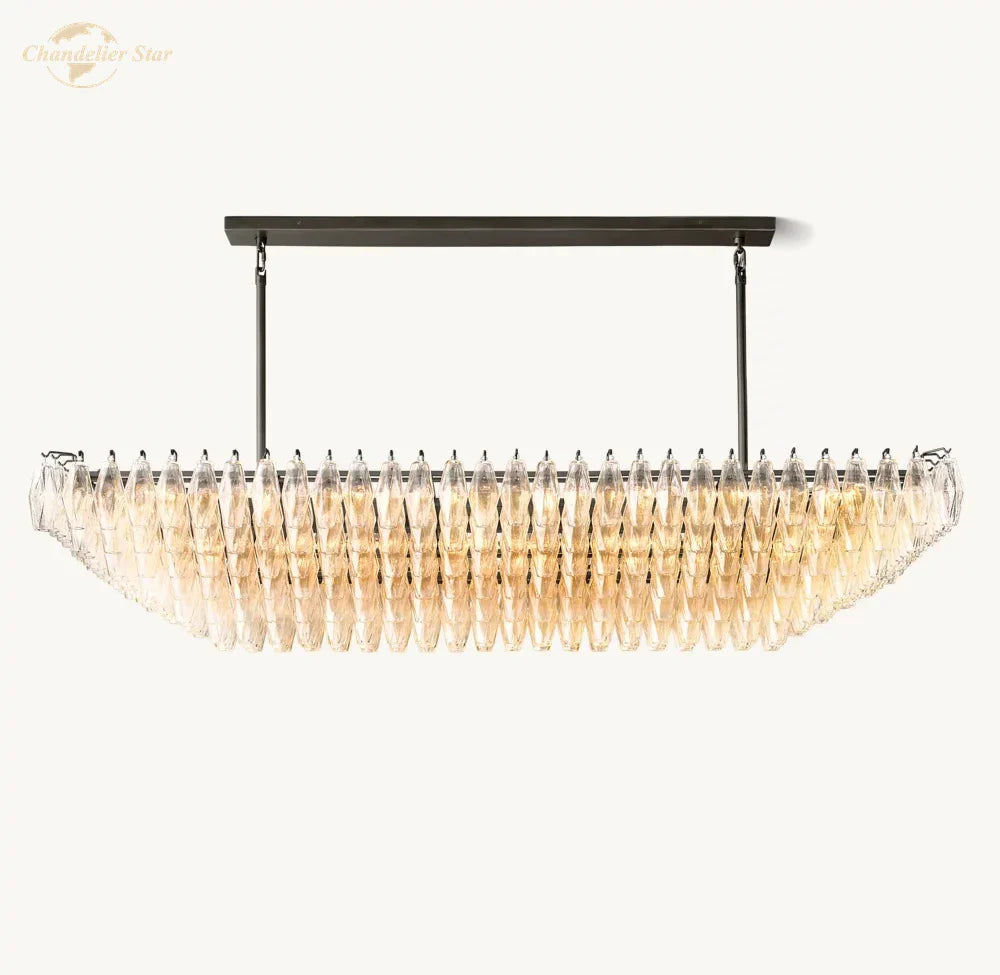 Afralia™ Black Chiara Chandelier Clear Glass Rectangular Pendant Light for Modern Living Room Kitchen