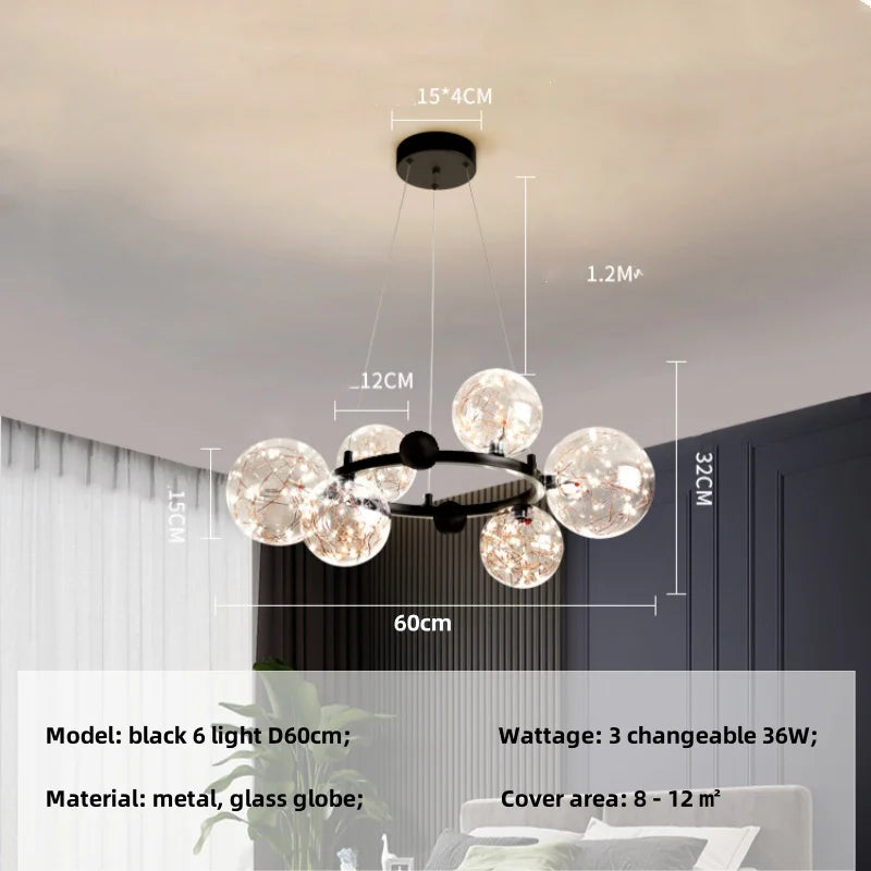 Afralia™ Nordic Glass Globe Pendant Lights Chandelier with 3 Changeable LED Lights