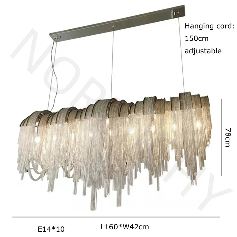 Afralia™ Chrome Tassel LED Chandelier for Living Dining Room Decor - Modern Lustre Design
