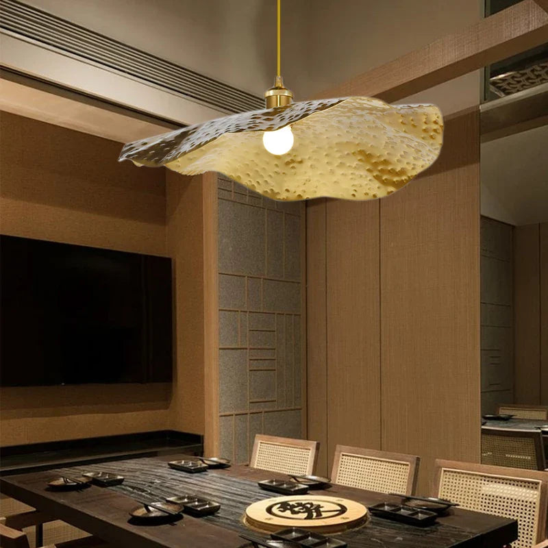 Afralia™ Gold Lotus Leaf Pendant Light: Nordic Luminaire for Living Room and Bedroom Decor