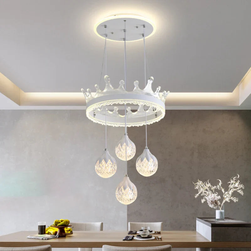 Afralia™ Scandinavian Luxury LED Crown Chandelier for Modern Dining Table