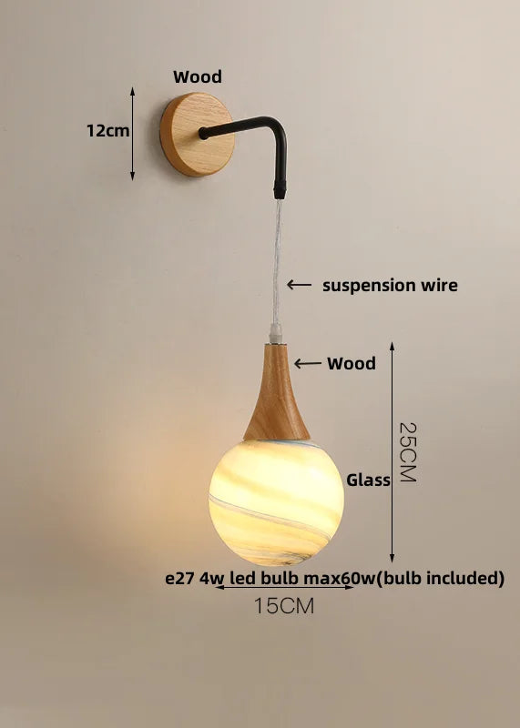 Afralia™ Wood LED Wall Lamp with Pull Chain Switch for Living Room, Dining Room, Bathroom