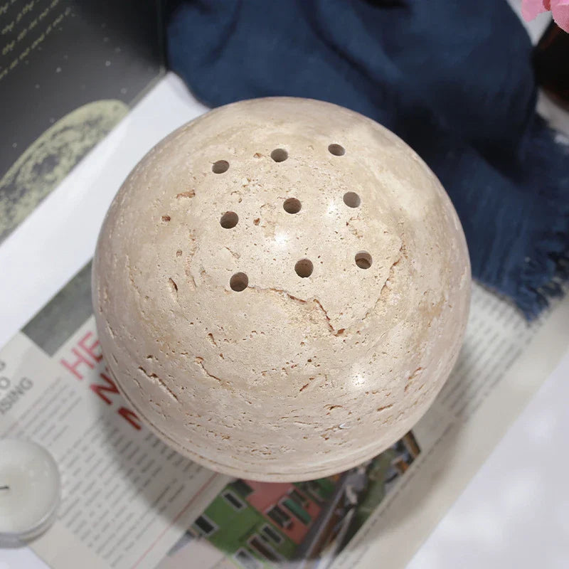 Afralia™ Beige Travertine Sphere Incense Burner - Natural Marble Stone Religious Ornament