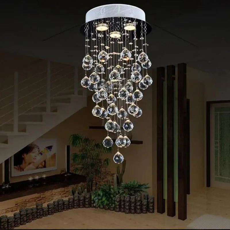 Afralia™ Modern K9 Crystal Chandelier Round LED Hanging Lamps for Living Room