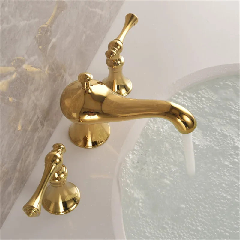 Afralia™ Gold Widespread Bathroom Faucet with Waterfall Design