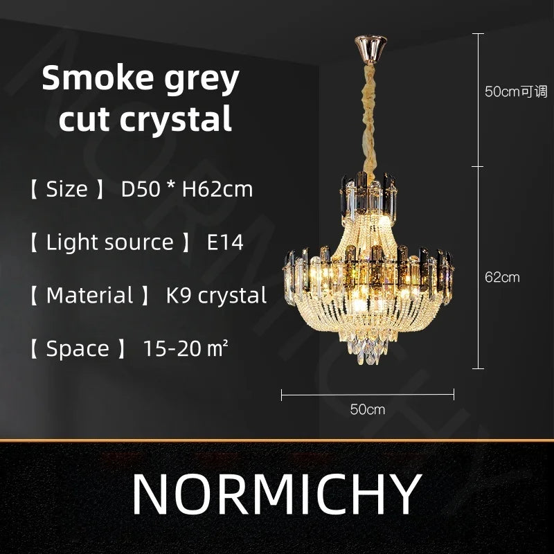 Afralia™ Light Luxury Crystal Ceiling Chandelier in Amber & Smoky Grey, LED Elegant Lustre
