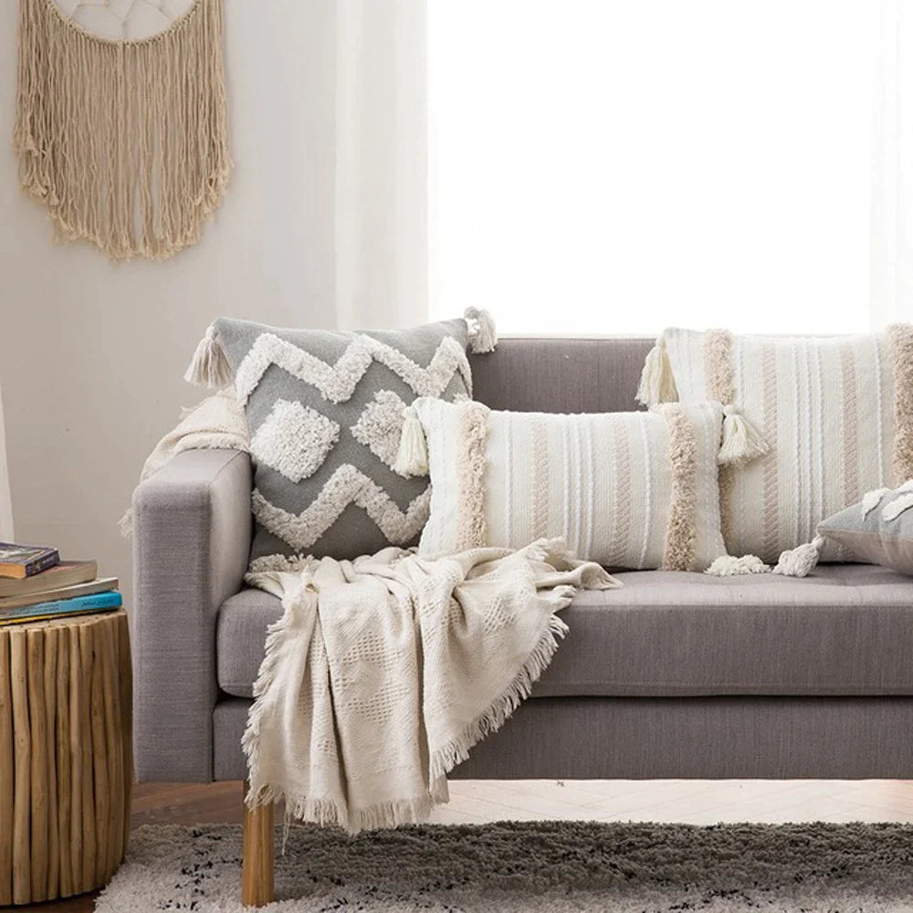 Afralia™ Boho Morocco Tufted Tassel Cushion Cover for Modern Home Decor