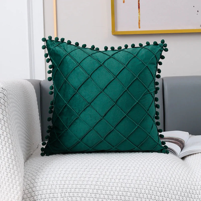 Afralia™ Lush Turquoise PomPom Cushion Cover: Soft & Skin-Friendly Sofa Decor Pillows