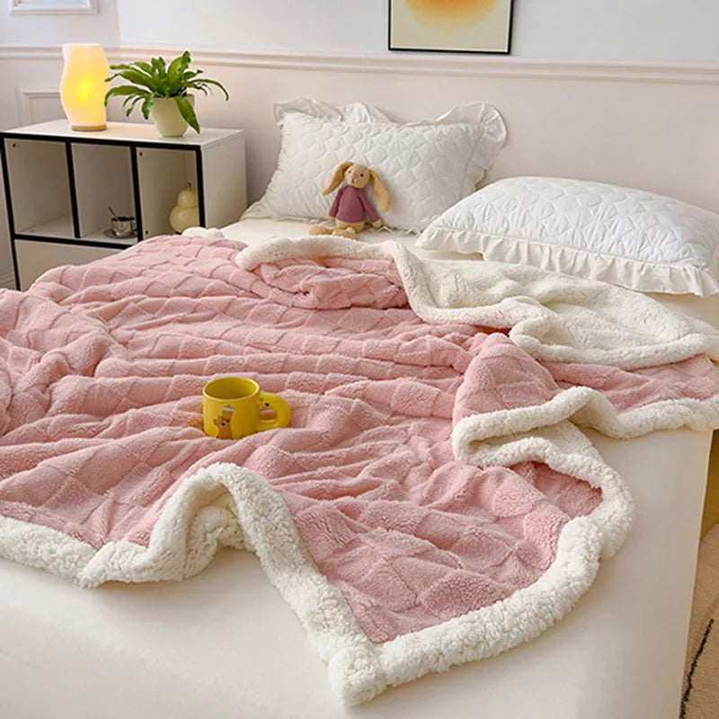 Afralia™ Checkerboard Faux Lamb Fleece Blanket: Soft, Cozy, Dual Sided Sofa Cover, Machine Washable