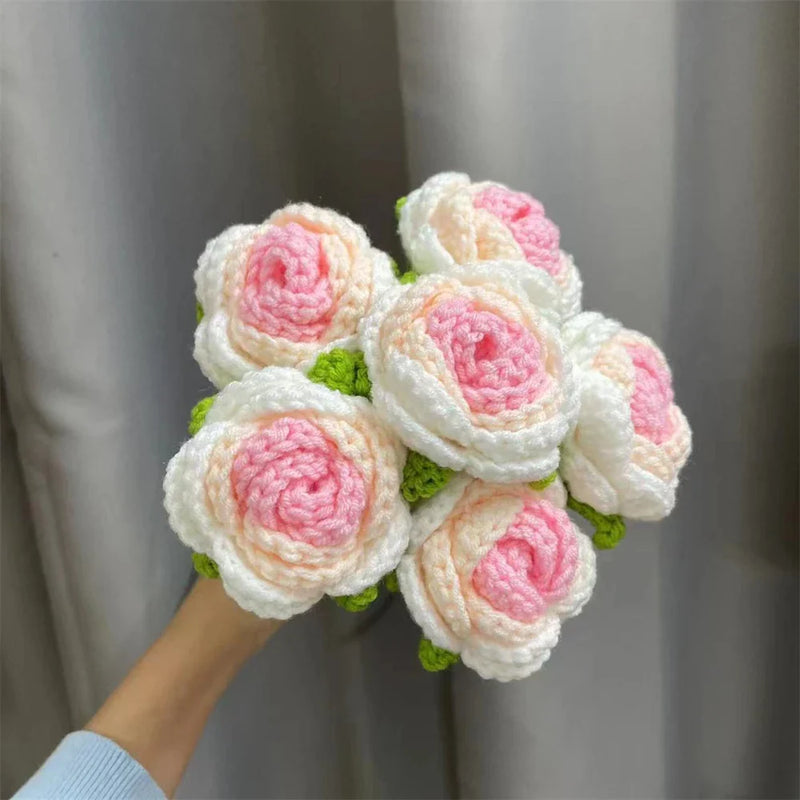 Afralia™ Knitted Rose Bouquet DIY Crochet Wedding Mother's Day Gift