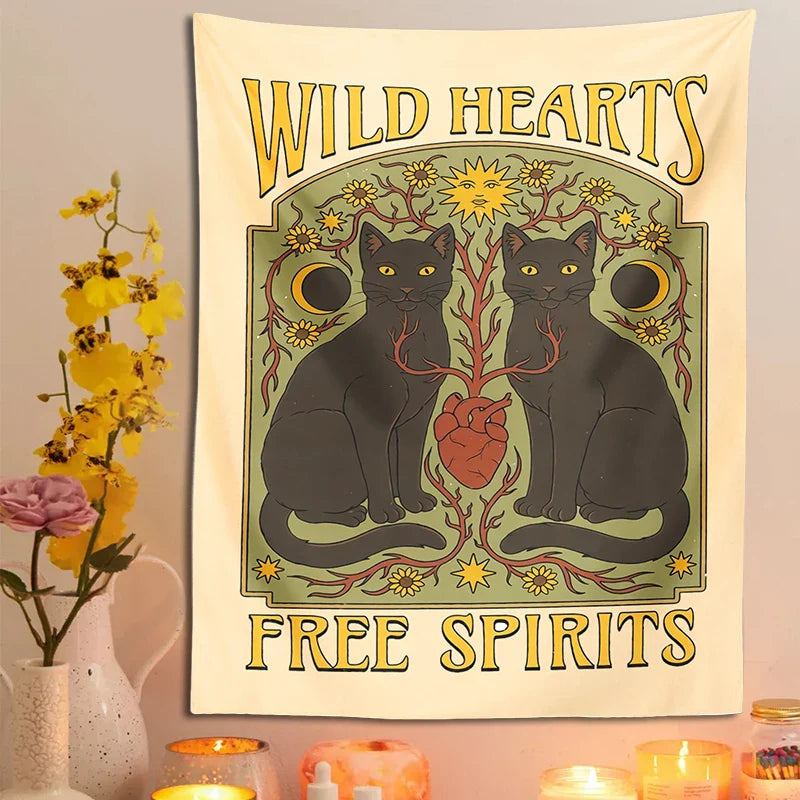 Afralia™ Cat Hearts Tapestry Wall Hanging for Boho Home Decor