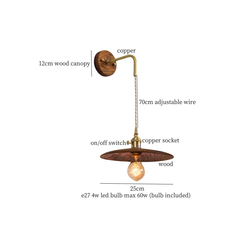 Afralia™ Nordic Wood LED Wall Lamp Pull Chain Switch for Home Decor & Lighting