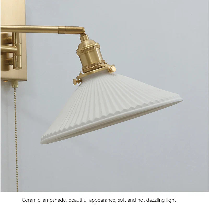 Afralia™ Brass Swing Arm Wall Sconce Creamic Wall Lights