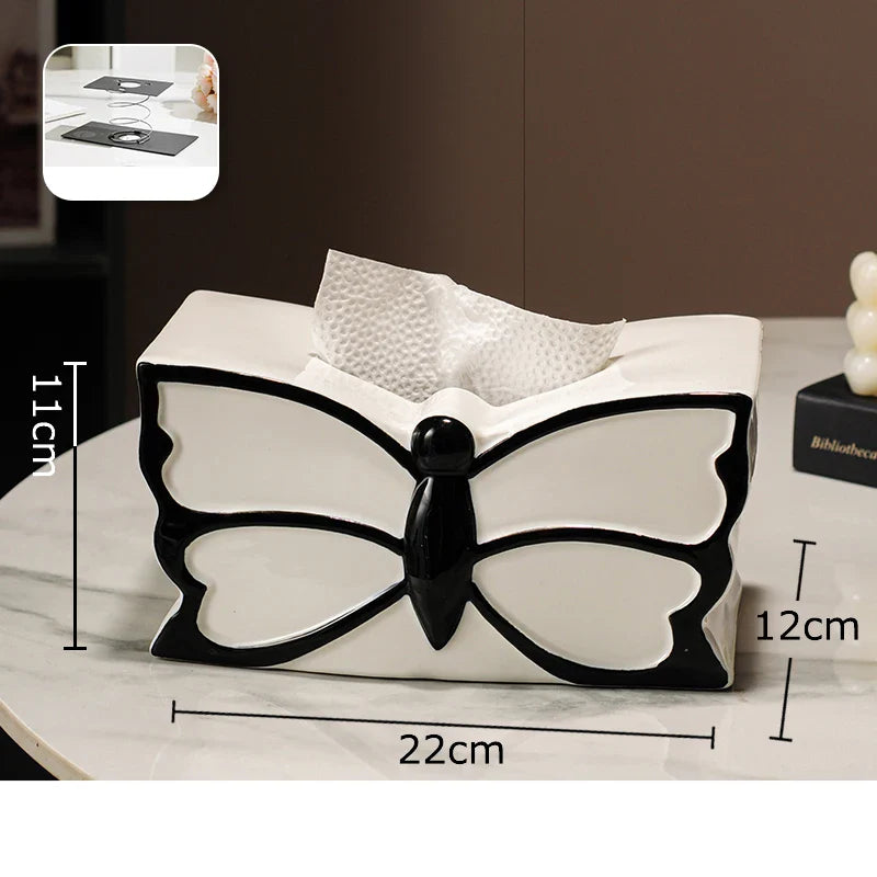 Afralia™ Butterfly Ceramic Tissue Box - Decorative Bedside Table Paper Towel Case