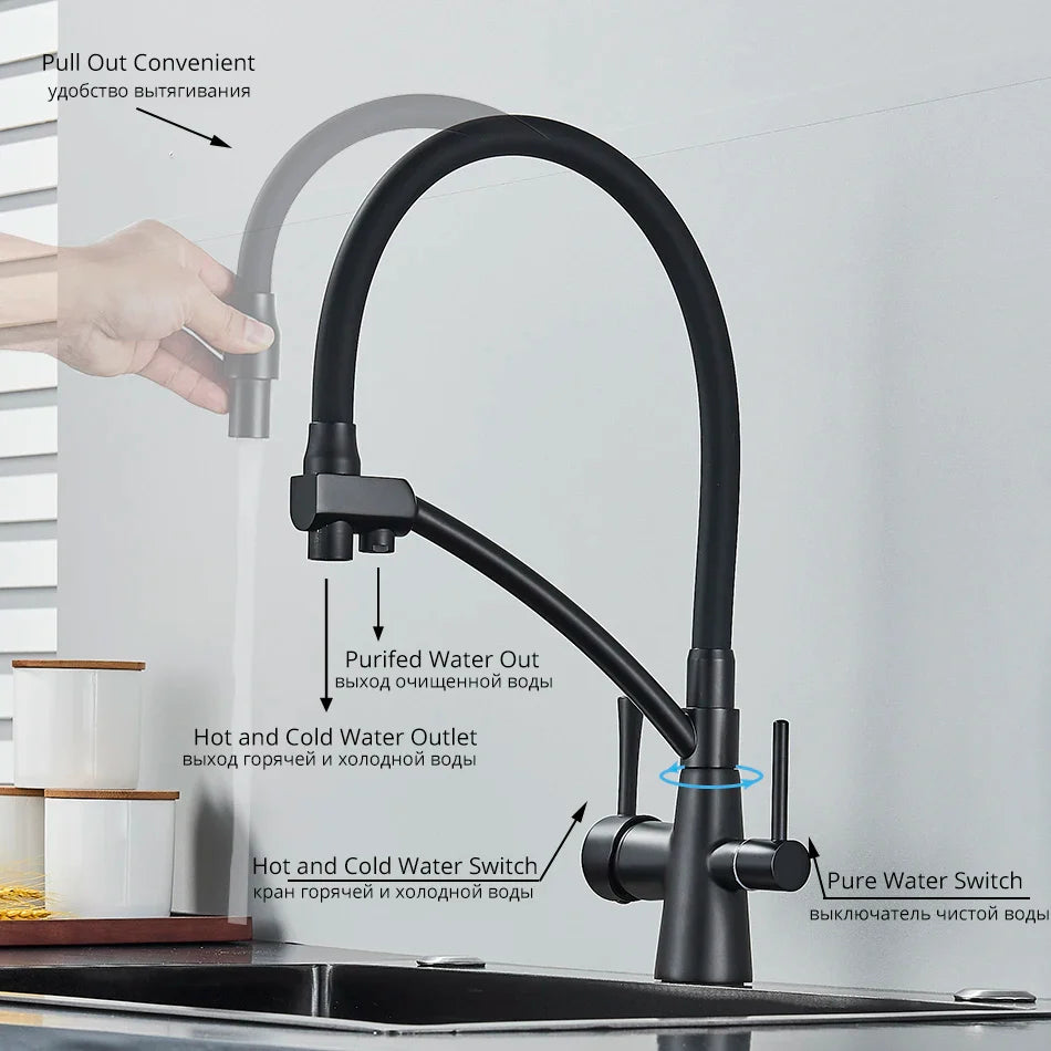 Afralia™ Dual Spout Kitchen Faucet with Water Purification and Flexible Rotation