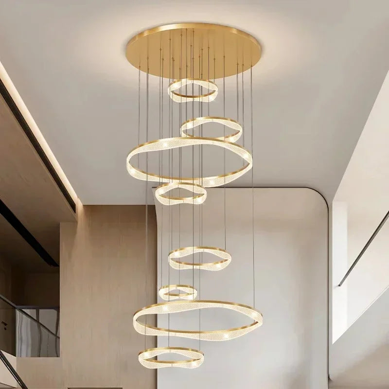 Afralia™ Modern LED Ring Stairs Pendant Chandeliers for Living & Dining Room Lighting