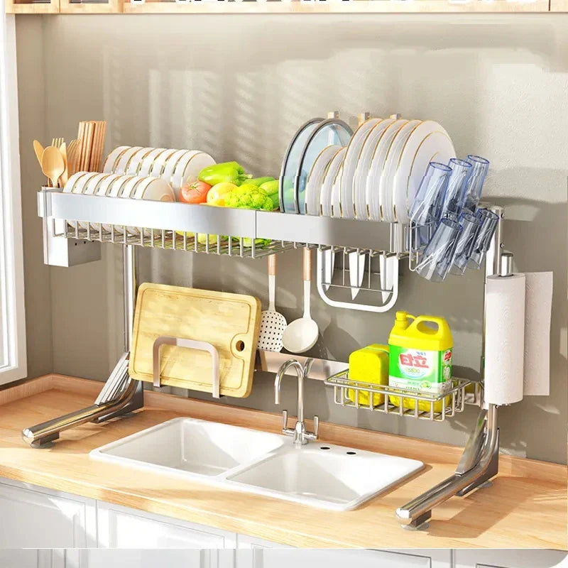 Afralia™ Stainless Steel Kitchen Organizer: Cutlery, Bowl, Cutting Board Holder & Utensil Rack