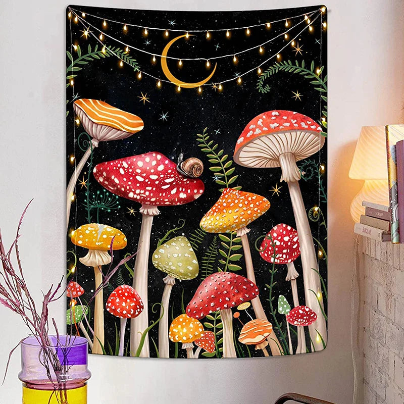 Afralia™ Mushroom Moon Star Botanical Snail Tapestry Trippy Cottagecore Room Decor