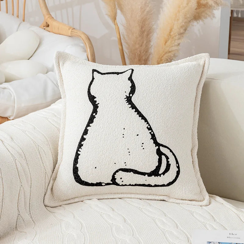 Afralia™ Nordic Cat Print Plush Pillow Case for Autumn Home Decor