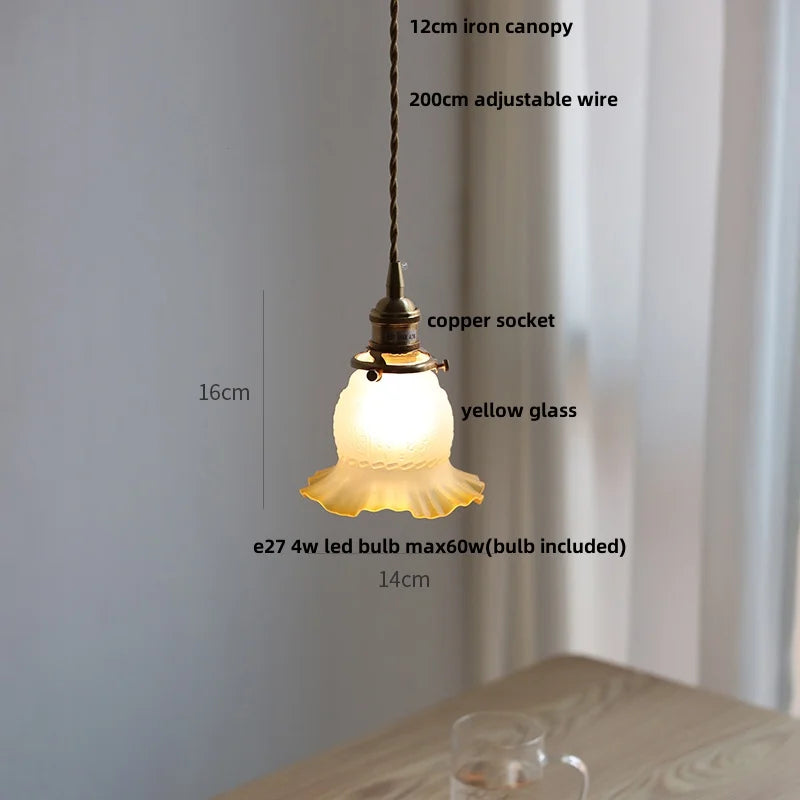 Afralia™ Copper Canopy LED Pendant Light Fixture Green Glass Hanging Lamp