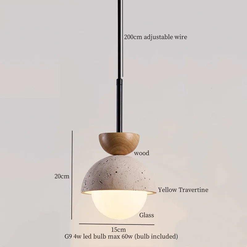 Afralia™ Yellow Travertine Stone LED Pendant Lamp - Vintage Hanging Lighting