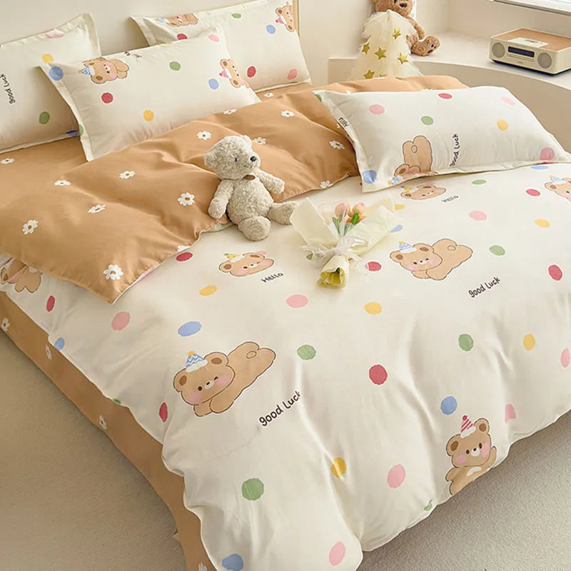 Afralia™ Cozy Flower Print Bedding Set: Brushed Cotton, Skin-Friendly, Soft, Thick, 4Pcs