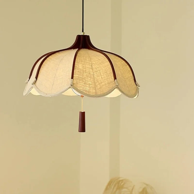 Afralia™ Wood E27 LED Fabric Pendant Chandelier for Dining & Bedroom Lighting