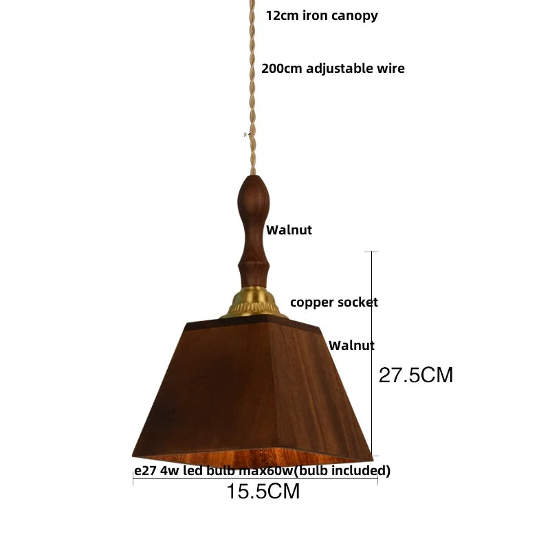Afralia™ Copper Socket Walnut Wood LED Pendant Light Fixture for Dining Room