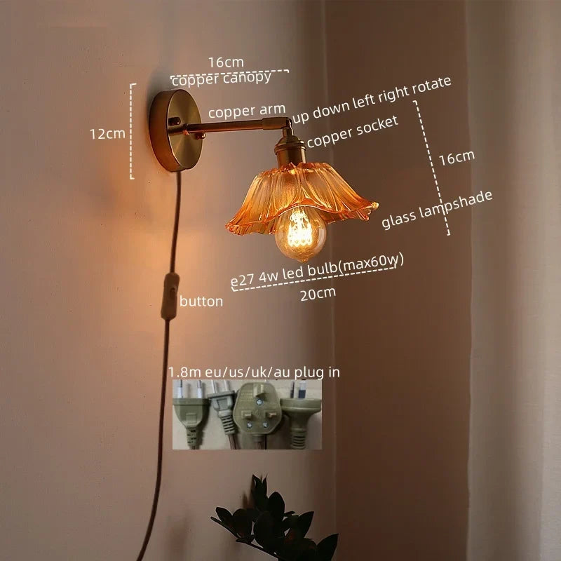 Afralia™ Japanese Style LED Glass Copper Wall Lamp Sconce for Restaurant, Bar, Bedroom, Bathroom