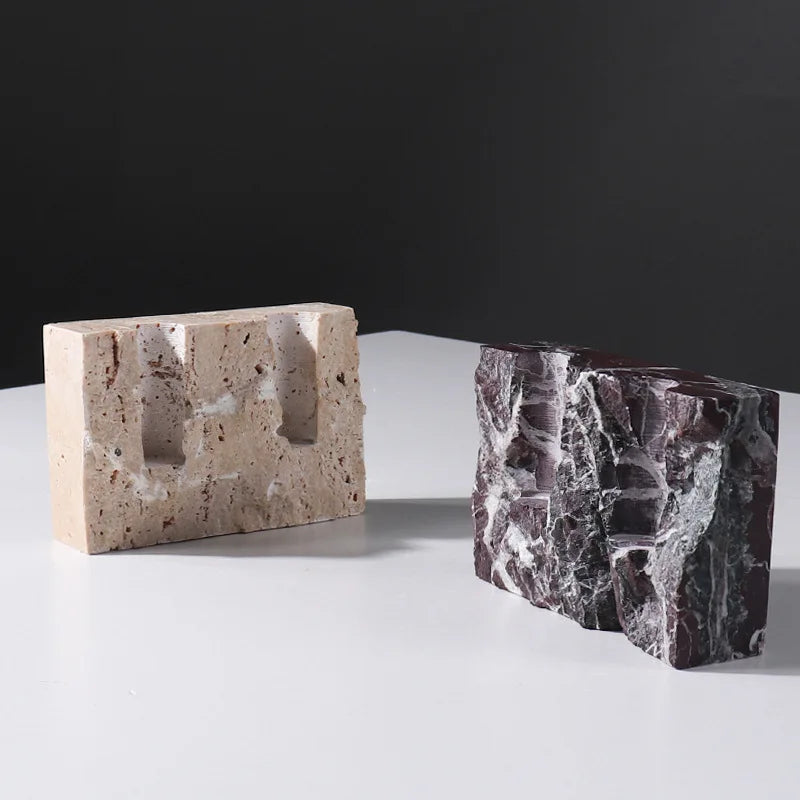 Afralia™ Marble Stone Candle Holder Set - Vintage Travertine Candlesticks for Home Decor
