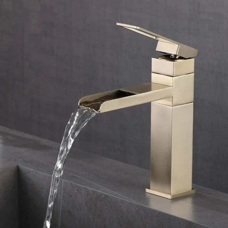 Afralia™ Stainless Steel Waterfall Bathroom Faucet Hot Cold Mixer Single Hole