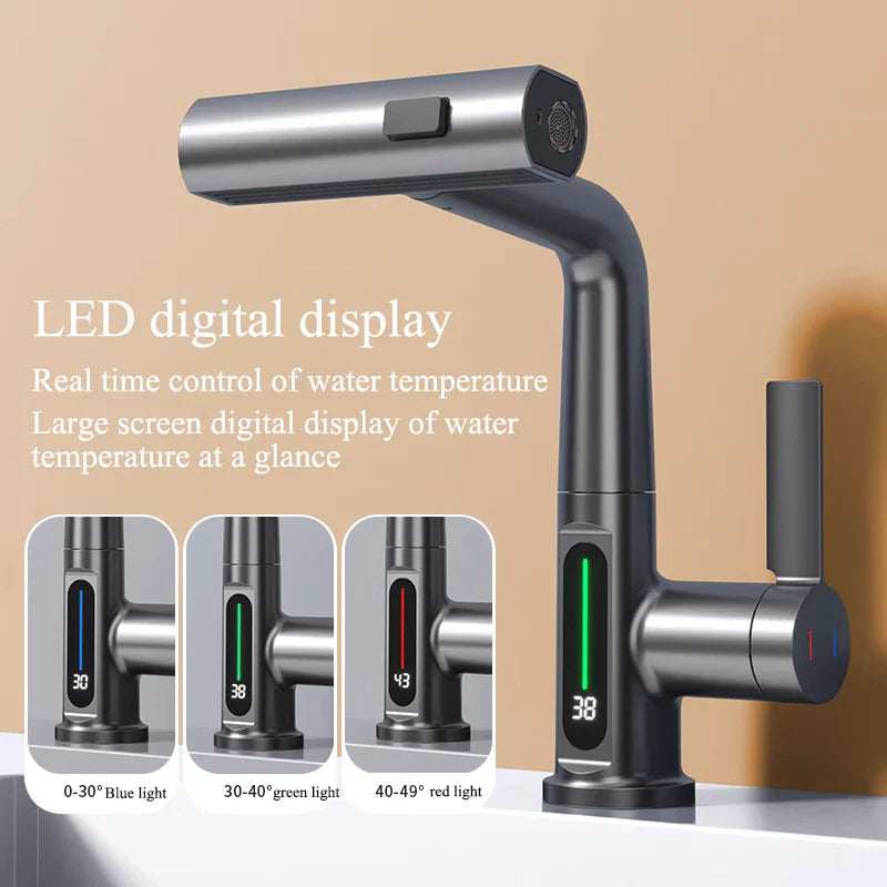 Afralia™ Digital Display Waterfall Basin Faucet with Temperature Control