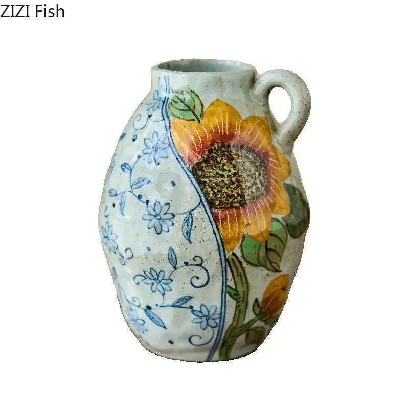 Afralia™ Ceramic Vase with Artificial Flowers - Room Aesthetic Decor