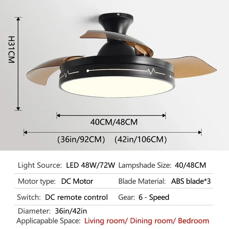 Afralia™ White Ceiling Fan Light with Control, Hidden Design for Bedroom and Restaurant