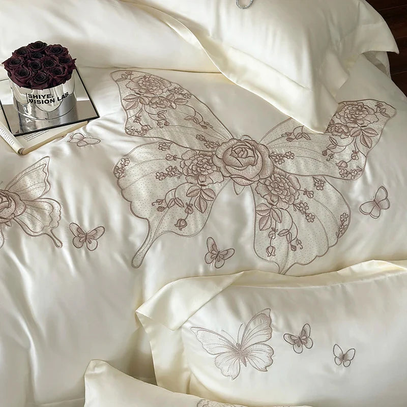 Afralia™ Butterfly Flowers Embroidery 800TC Eucalyptus Fiber Bedding Set